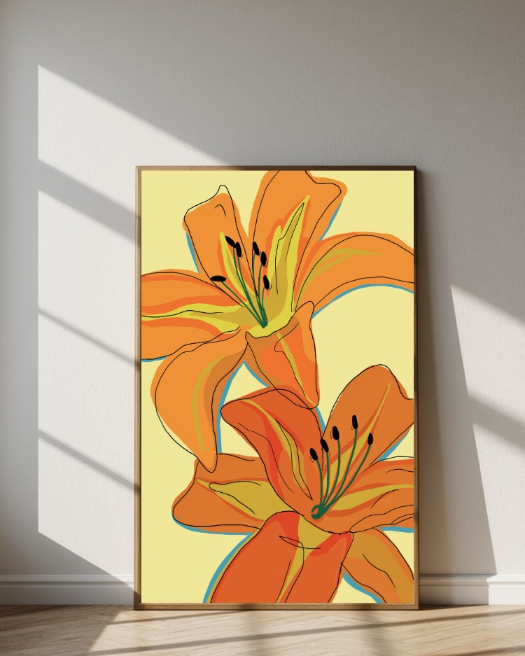 Turuncu Zambak Posteri | Modern Çiçek Duvar Sanatı, Minimalist Botanik Dekor (Dijital İndirme)