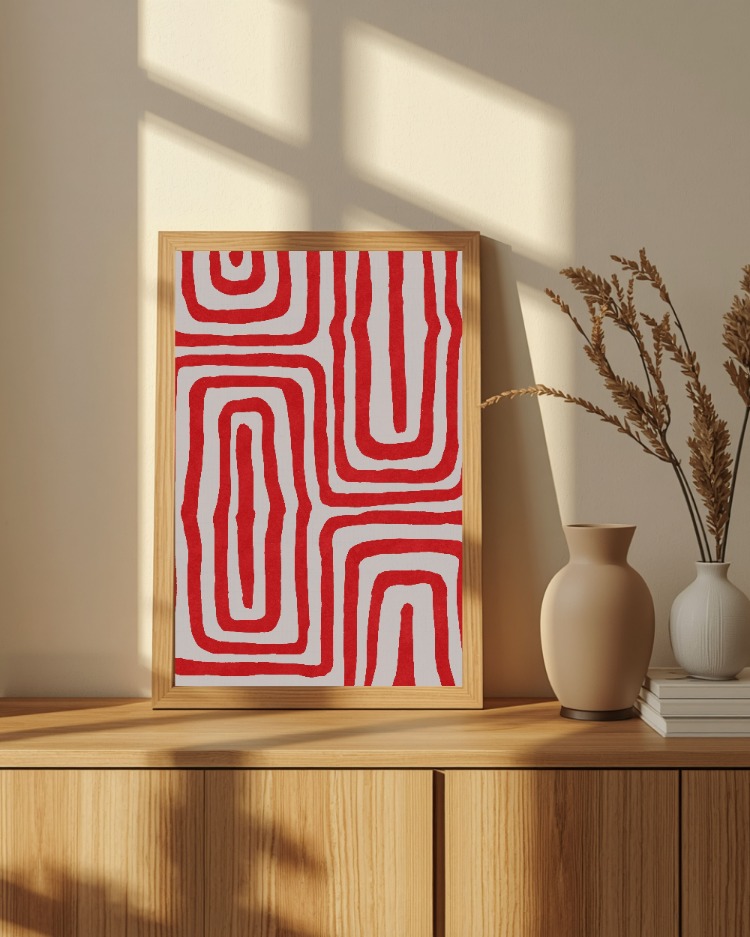 Kırmızı Soyut Duvar Sanatı, Modern Geometrik Yazdırılabilir Sanat Eseri 