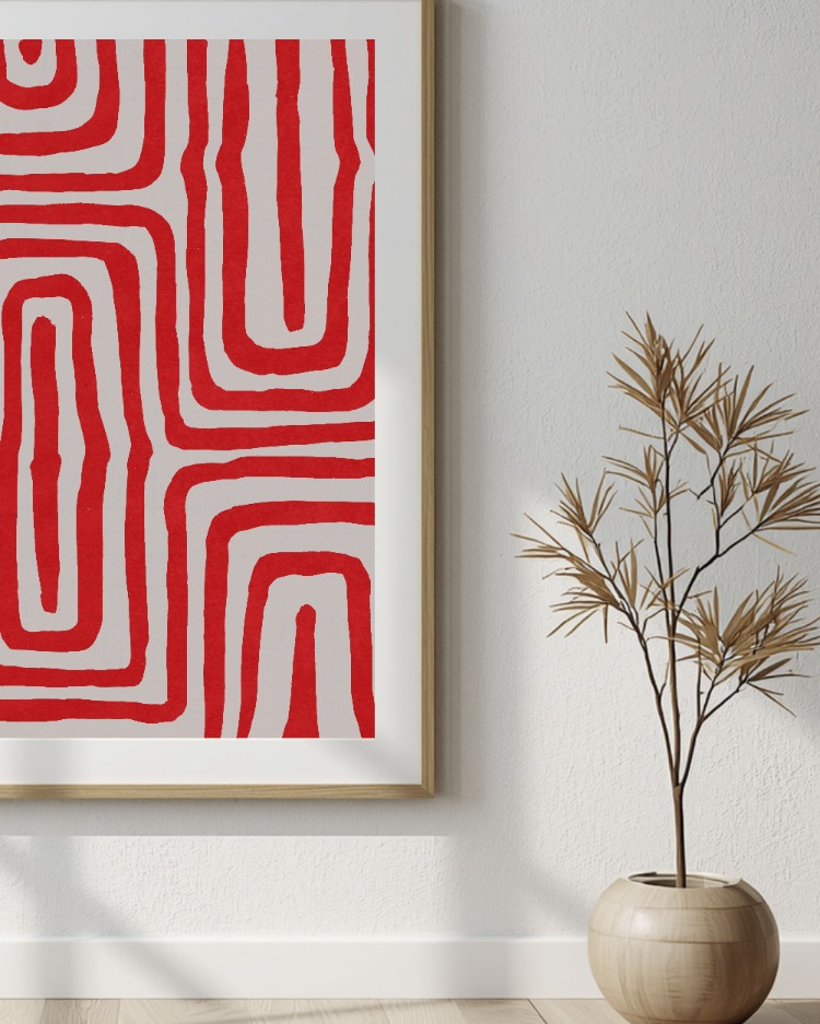 Kırmızı Soyut Duvar Sanatı, Modern Geometrik Yazdırılabilir Sanat Eseri 