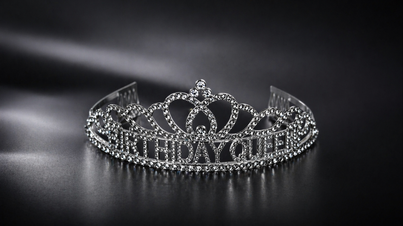 Silver Birthday Queen Premium Doğum Günü Tacı ve Kuşak Set