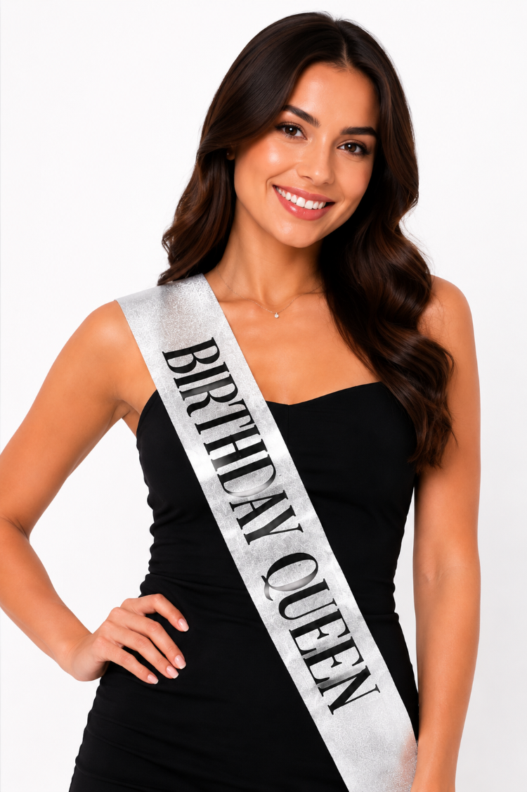 Silver BIRTHDAY QUEEN Kuşak Doğum Günü Kuşağı BIRTHDAY QUEEN Yazılı Parti Kuşağı