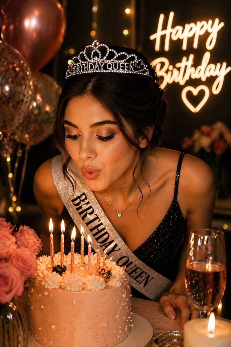 Silver Birthday Queen Premium Doğum Günü Tacı ve Kuşak Set
