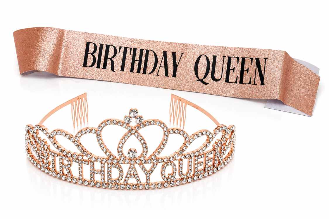 Rose Birthday Queen Premium Doğum Günü Tacı ve Kuşak Set