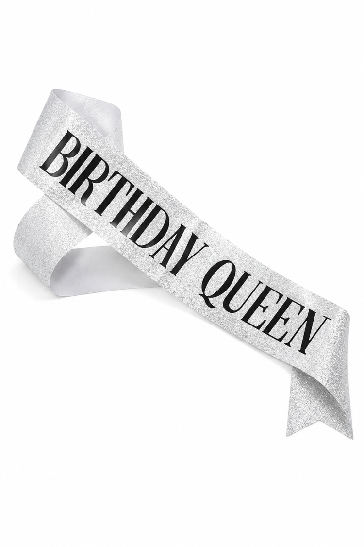 Silver BIRTHDAY QUEEN Kuşak Doğum Günü Kuşağı BIRTHDAY QUEEN Yazılı Parti Kuşağı