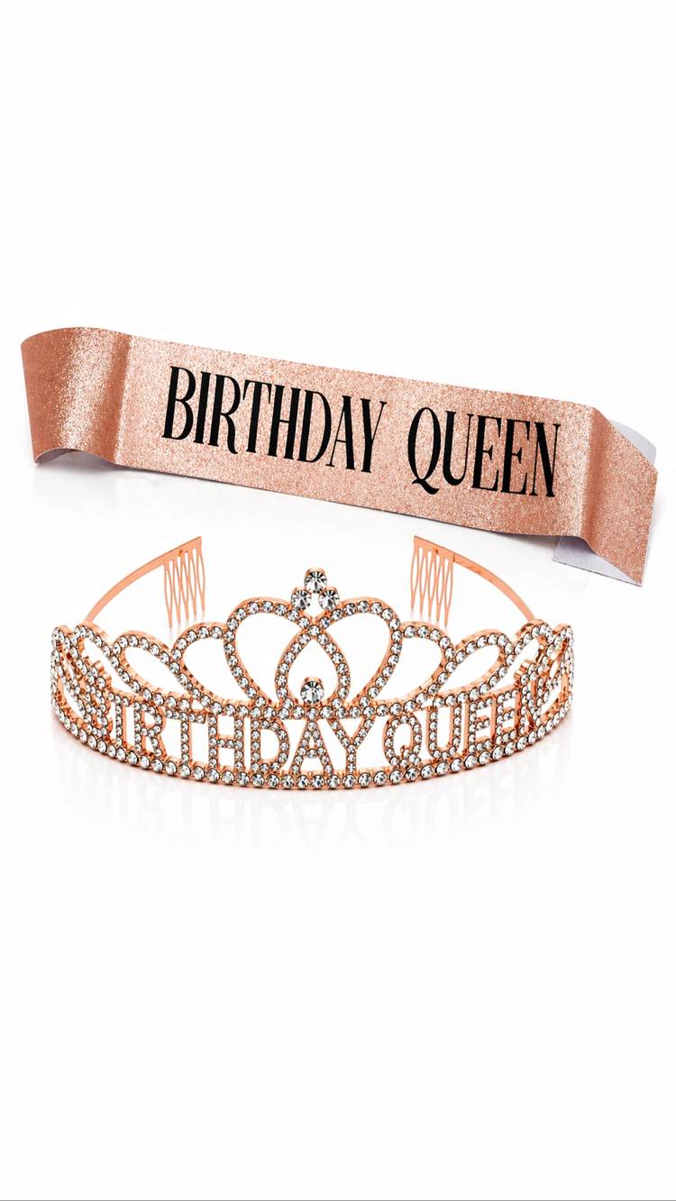 Rose Birthday Queen Premium Doğum Günü Tacı ve Kuşak Set