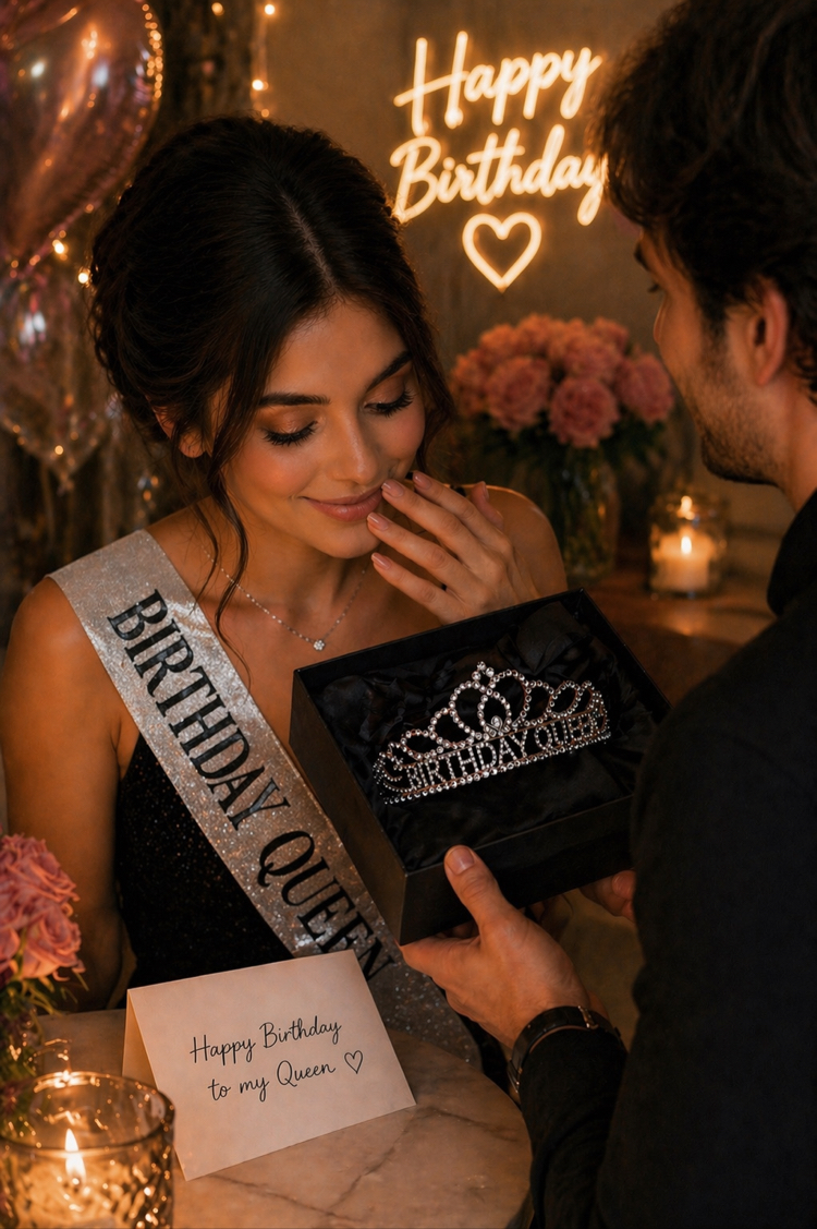 Silver Birthday Queen Premium Doğum Günü Tacı ve Kuşak Set