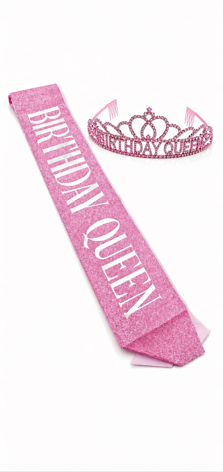 Pink Birthday Queen Premium Doğum Günü Tacı ve Kuşak Set
