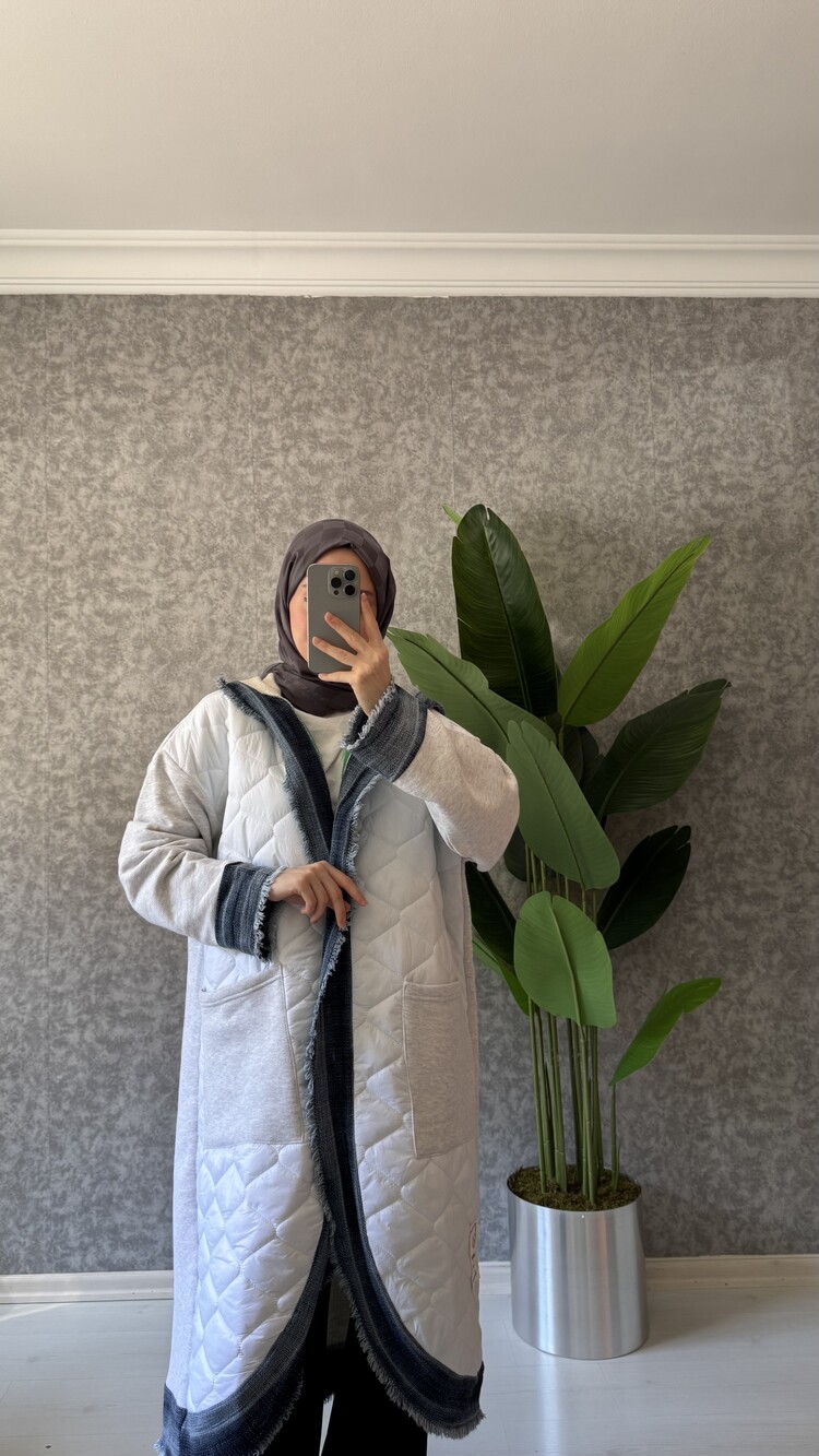 KAPİTONE KOT DETAYLI MONT BEYAZ