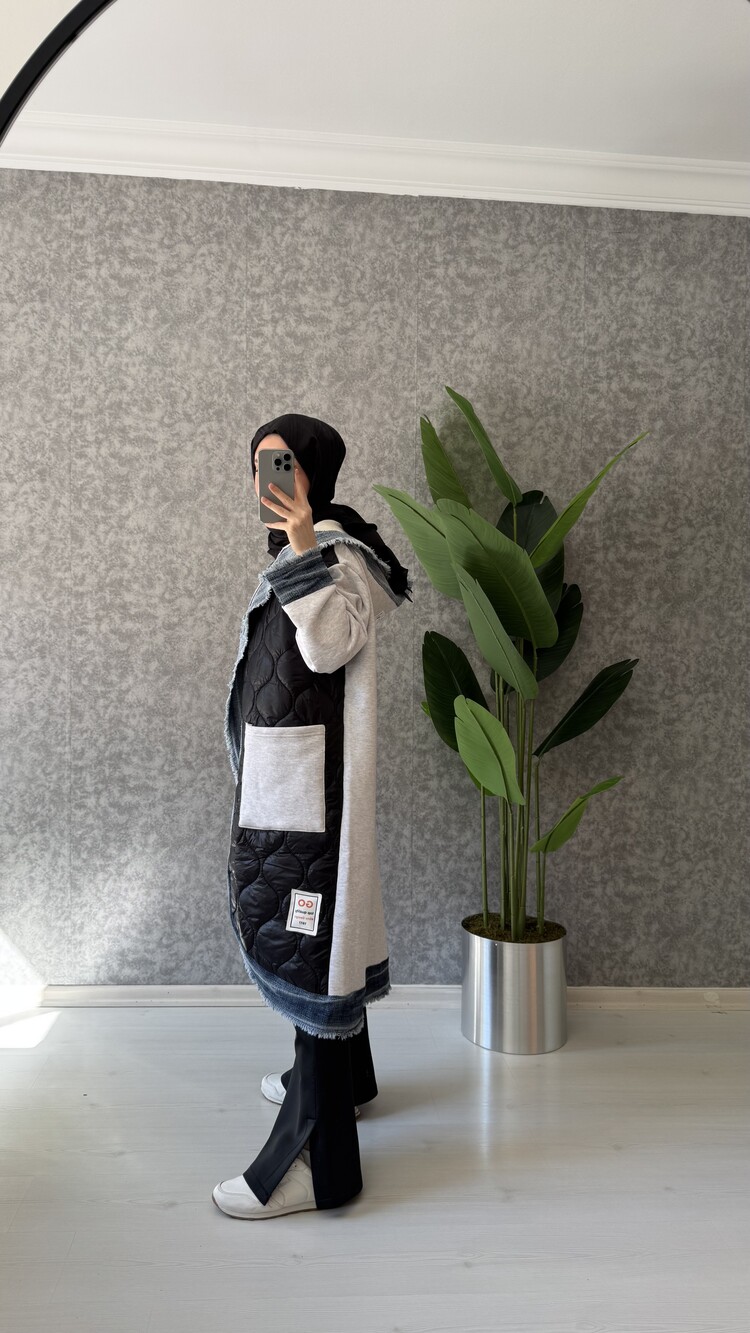 KAPİTONE KOT DETAYLI MONT SİYAH