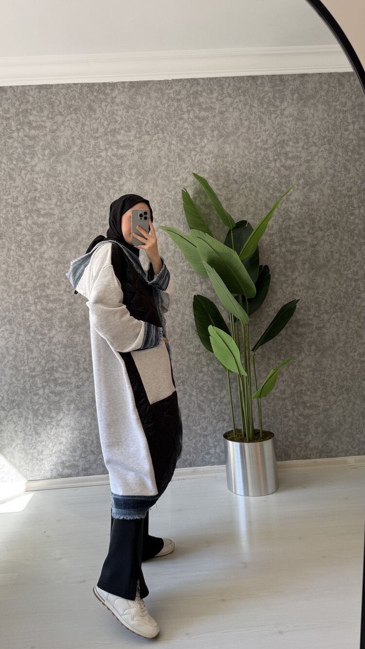 KAPİTONE KOT DETAYLI MONT SİYAH