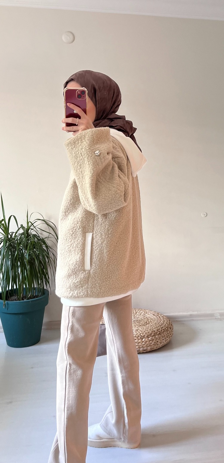 Peluş Bomber Mont Bej