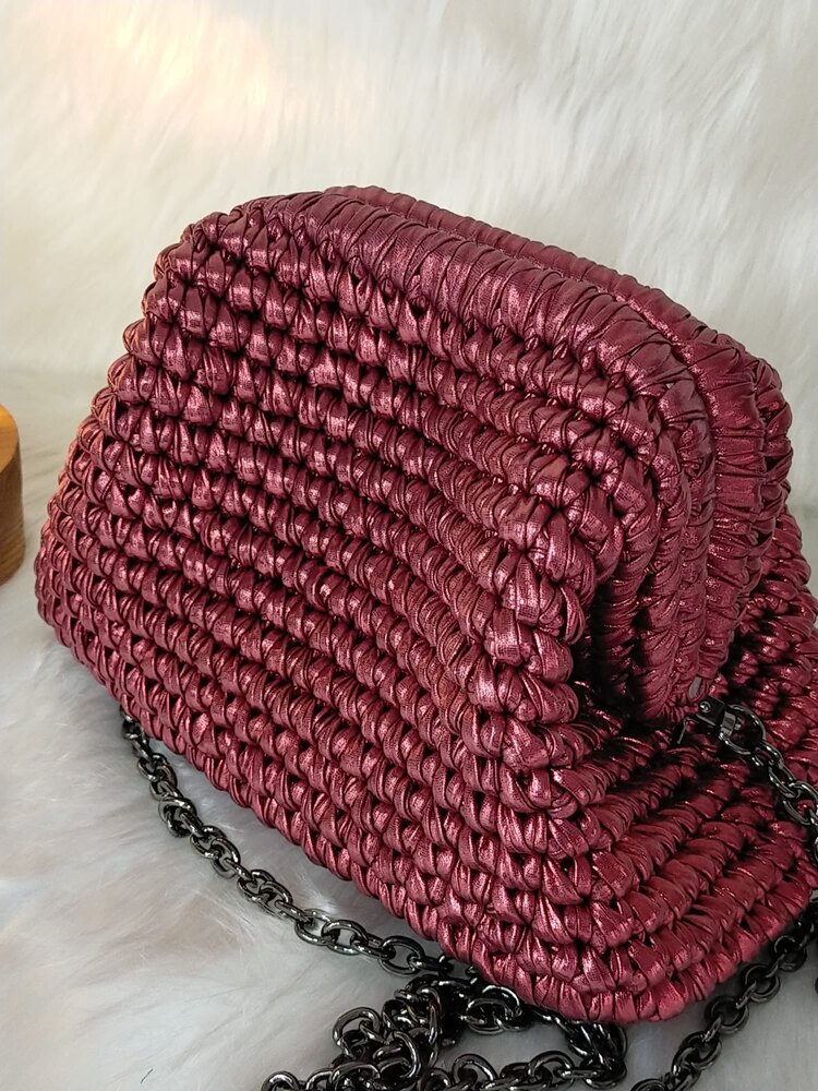 Vişne Metalik Deri Clutch