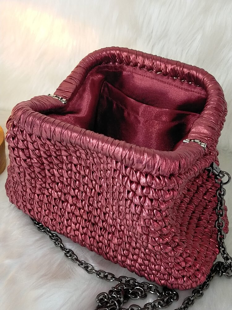 Vişne Metalik Deri Clutch