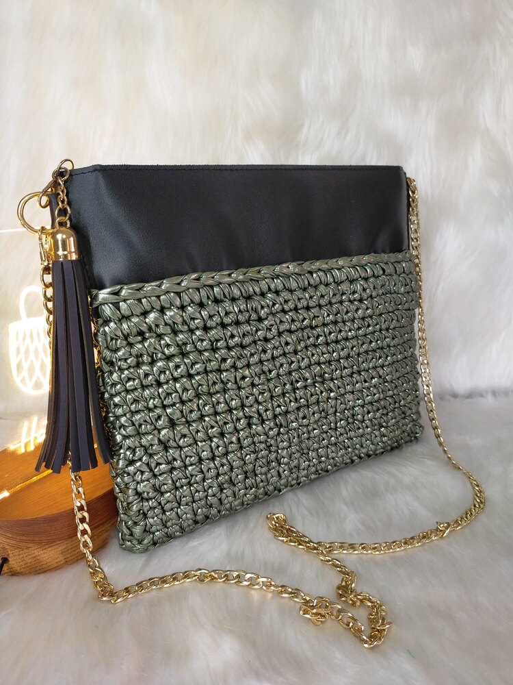 Yeşil Metalik Deri Clutch