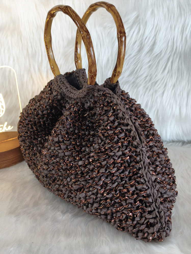 Kahve Metalik Bambu Askılı El Çantası