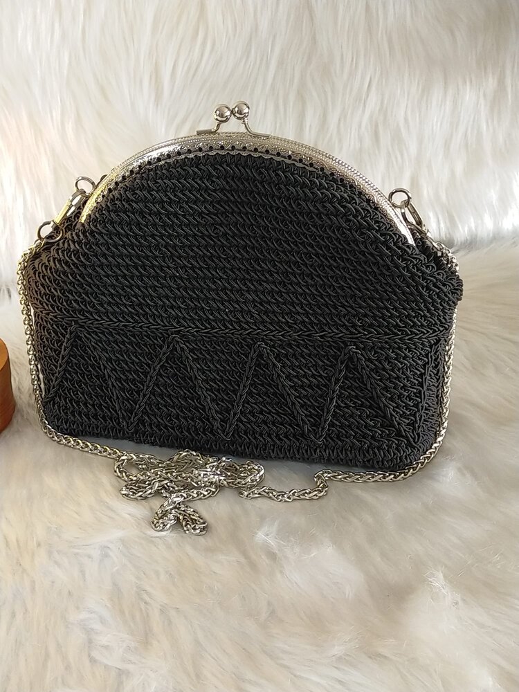 Siyah Gümüş Askılı Clutch 