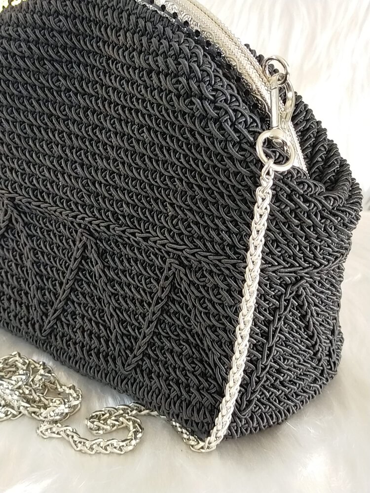 Siyah Gümüş Askılı Clutch 