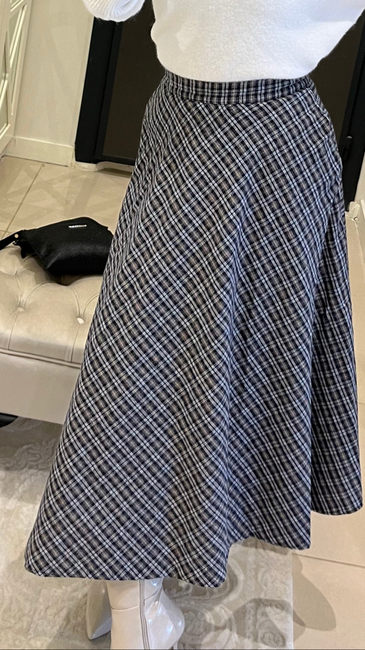 Lacivert Ekose Maxi Etek