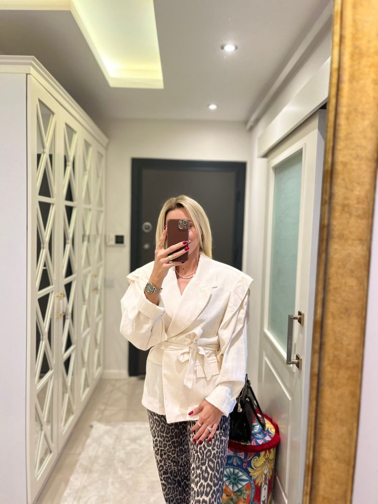 Oversize Keten Bağlamalı Ceket