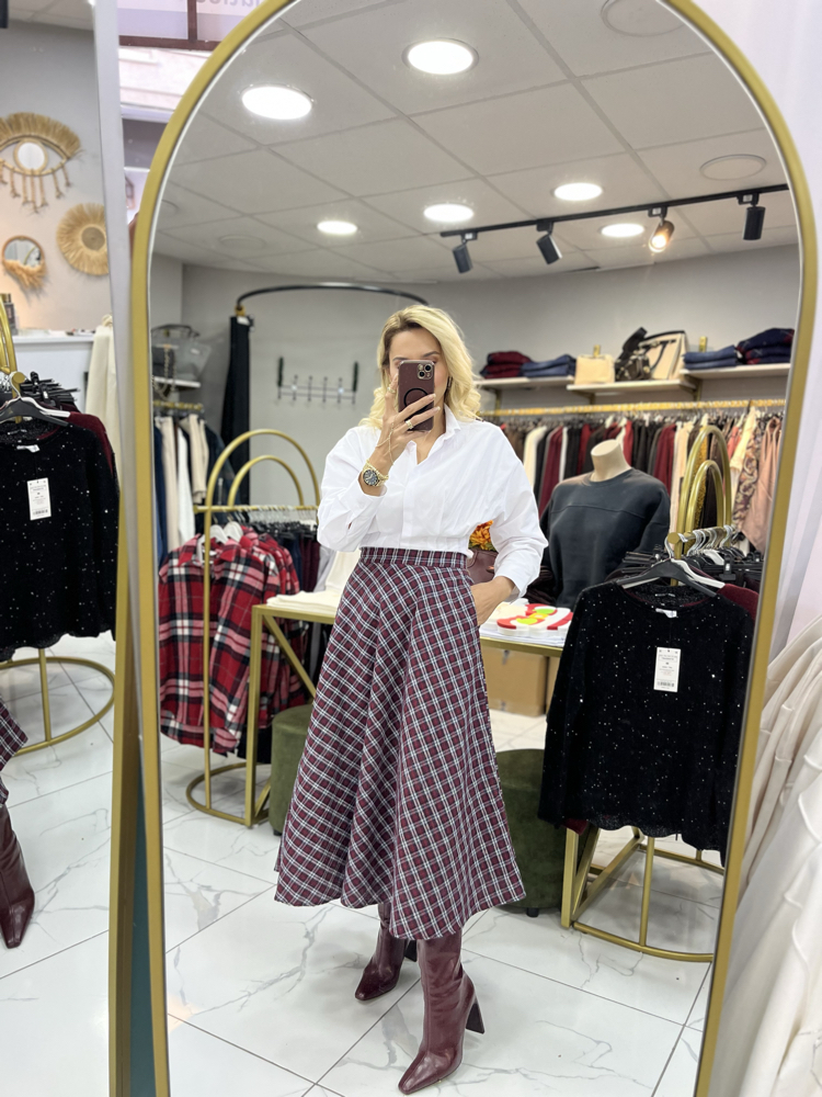 Bordo Ekose Maxi Etek
