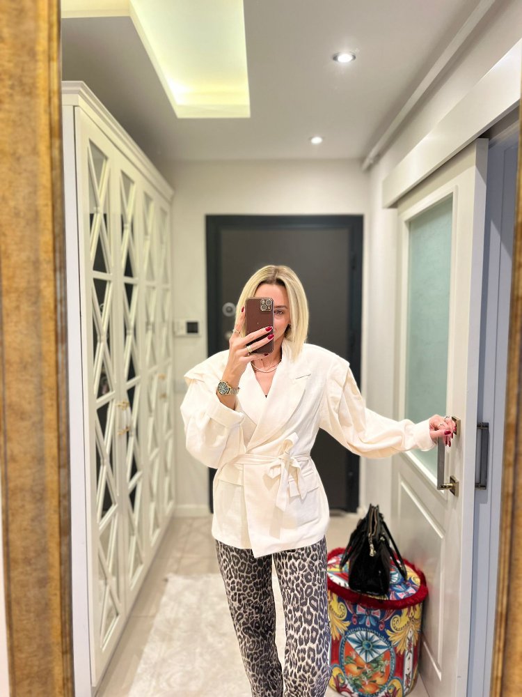 Oversize Keten Bağlamalı Ceket