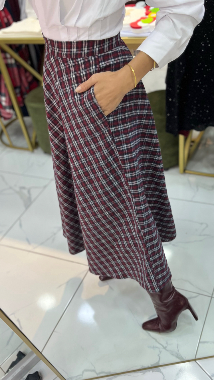 Bordo Ekose Maxi Etek