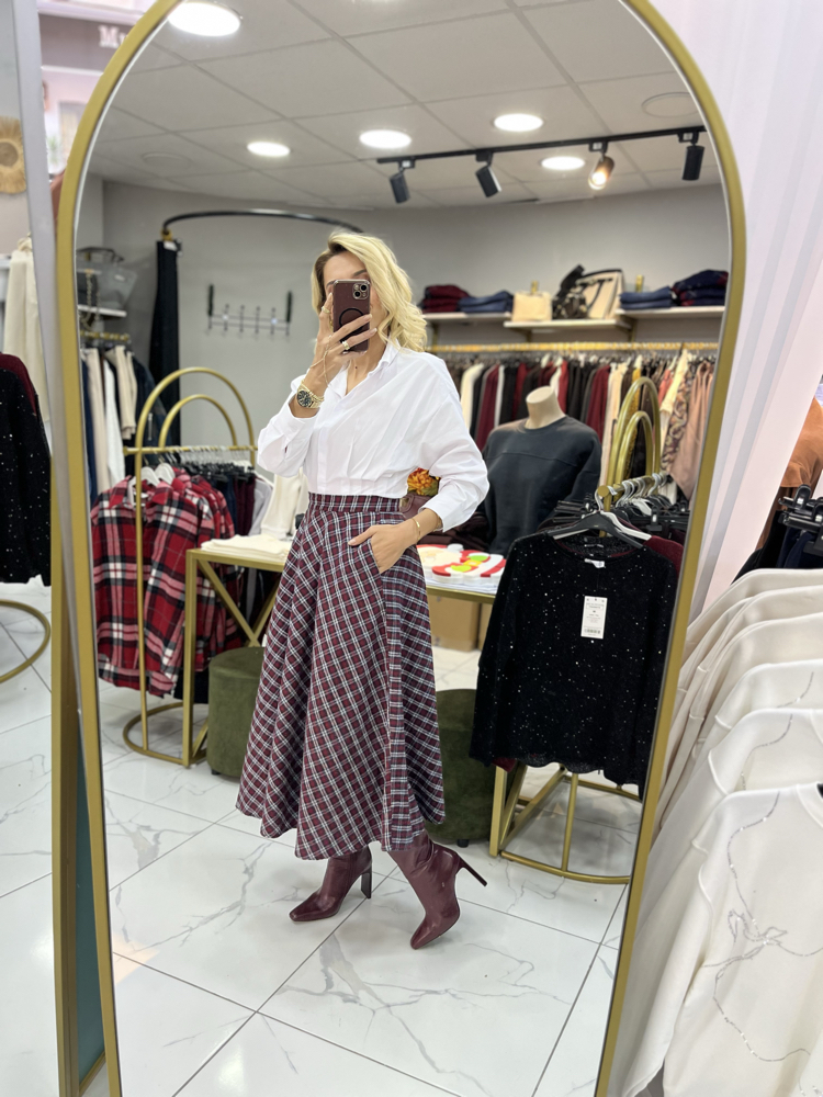 Bordo Ekose Maxi Etek