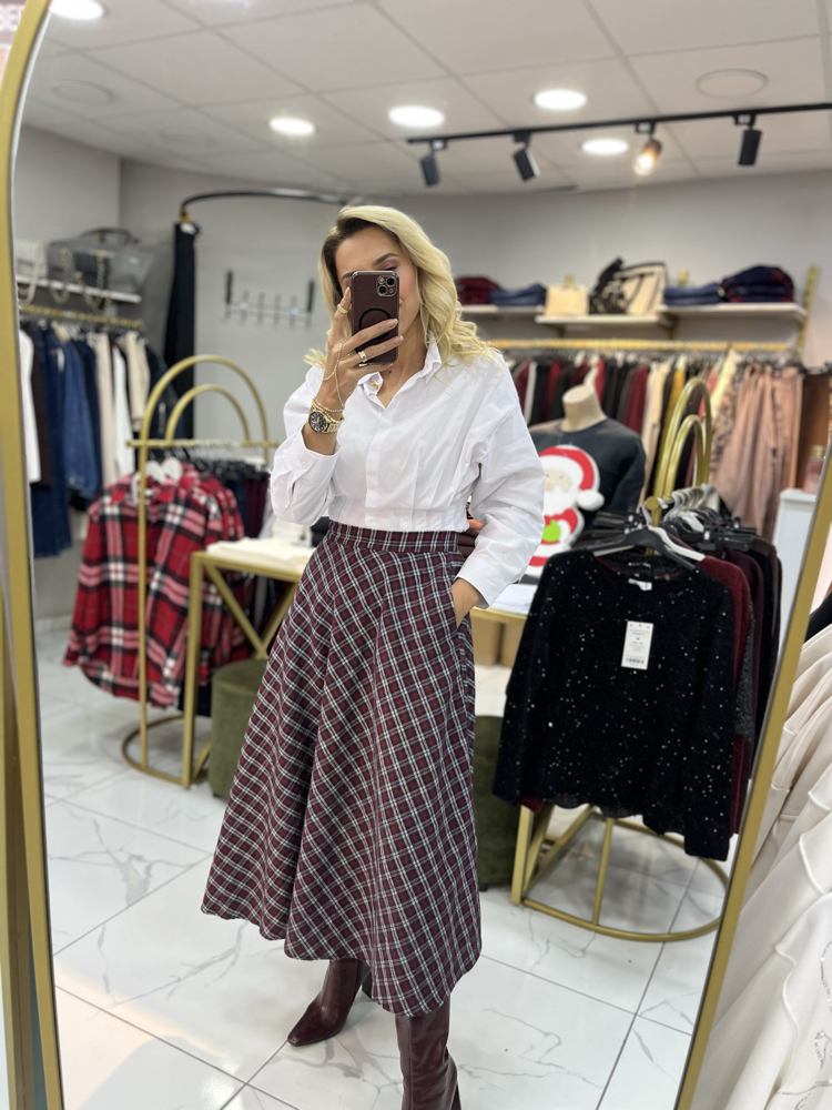 Bordo Ekose Maxi Etek
