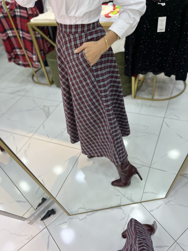 Bordo Ekose Maxi Etek