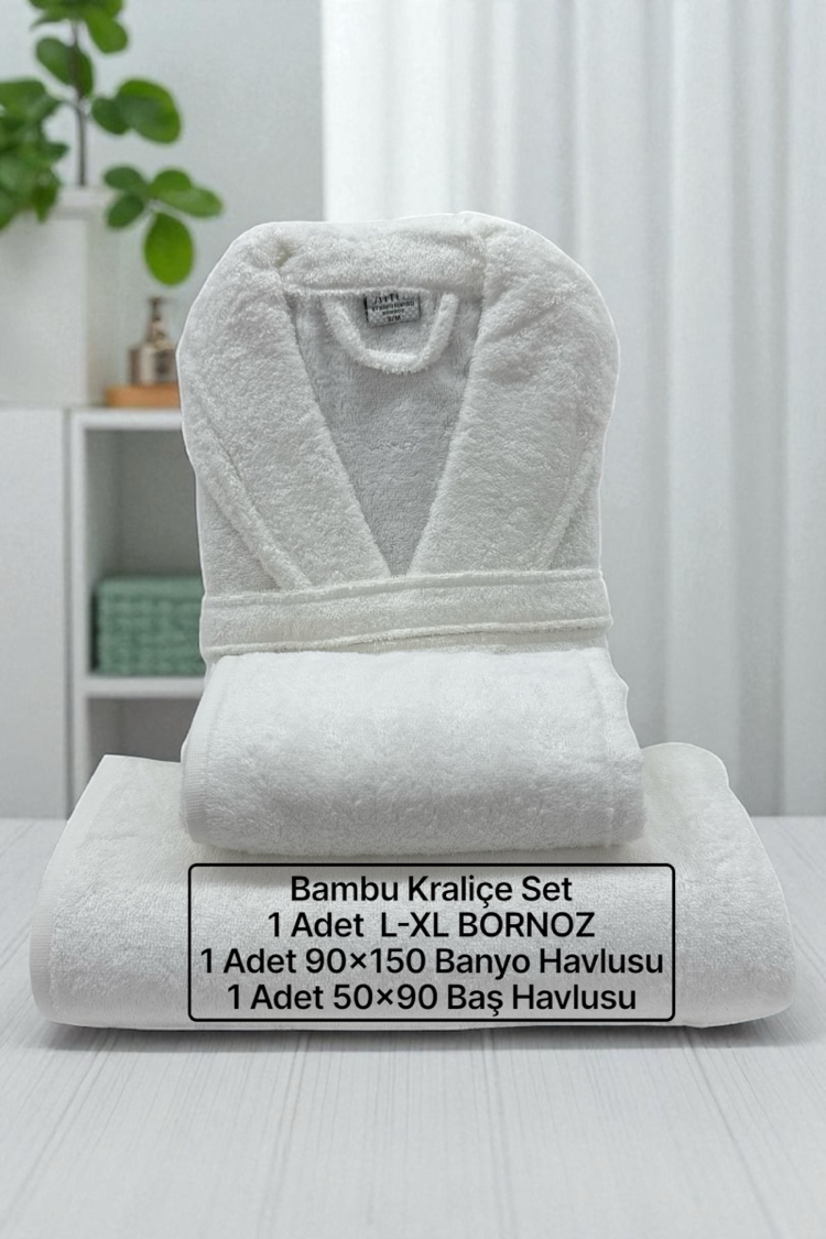Ahfa Bambu Bornoz Kraliçe 3’Lü Set L-XL Beden