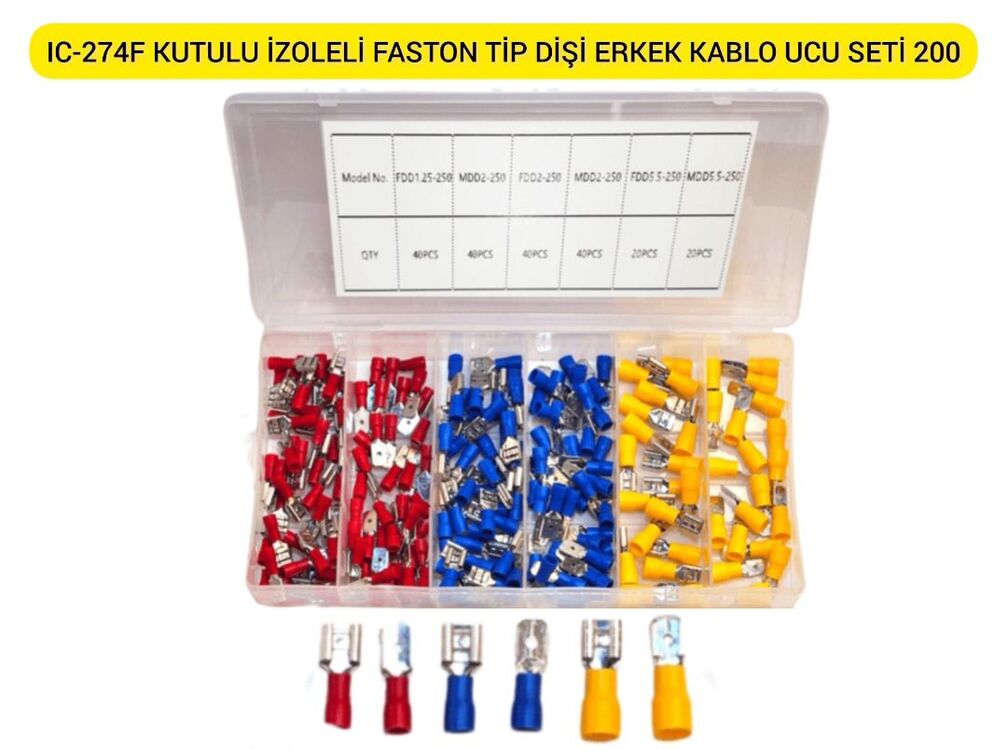Faston Tip Dişi ve Erkek Kablo Terminali 200 Parça