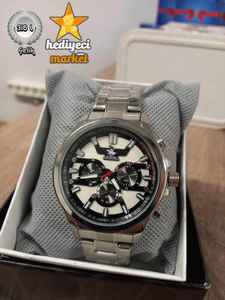 G Sport Çelik Gümüş Renk Kasa ve Kırmızı Renk Detaylı Yuvarlak Erkek Kol Saati - HMES-0040