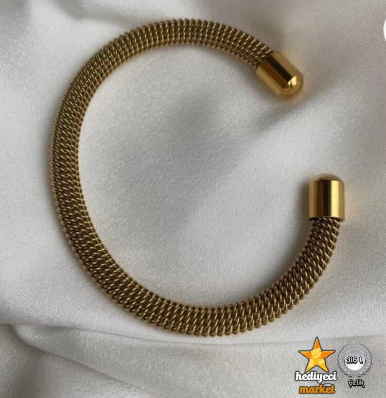 316 L Paslanmaz Çelik Gold Hasır Kadın Bileklik - HMÇB-0072 || HM-03-00136-02