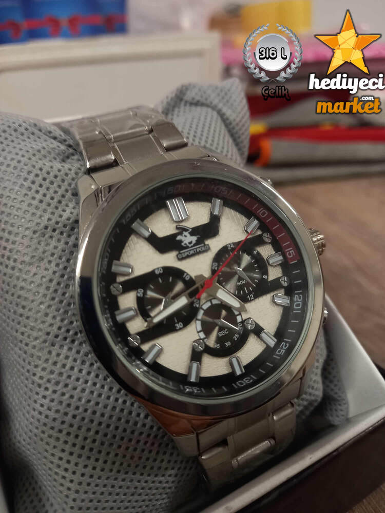 G Sport Çelik Gümüş Renk Kasa ve Kırmızı Renk Detaylı Yuvarlak Erkek Kol Saati - HMES-0040