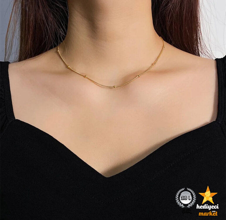 316 L Gold Dorika Zincir Ince Italyan Kadın Çelik Kolye 45 cm - HMÇK-0053 || HM-03-00137-01