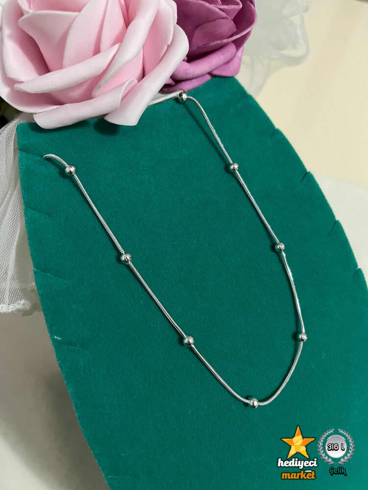 316 L Gümüş Dorika Zincir Ince Italyan Kadın Çelik Kolye 45 cm - HMÇK-0055 || HM-03-00137-01