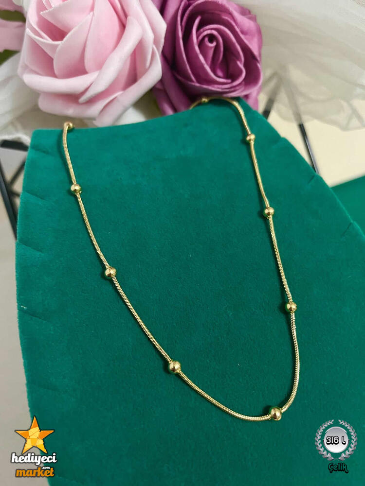 316 L Gold Dorika Zincir Ince Italyan Kadın Çelik Kolye 60 cm - HMÇK-0054 || HM-03-00137-02