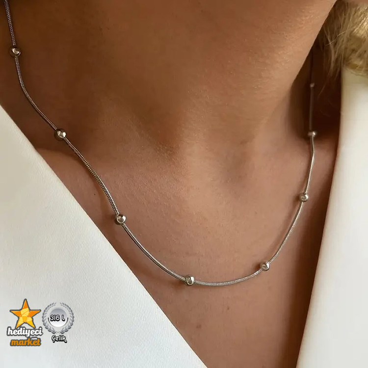 316 L Gümüş Dorika Zincir Ince Italyan Kadın Çelik Kolye 45 cm - HMÇK-0055 || HM-03-00137-01