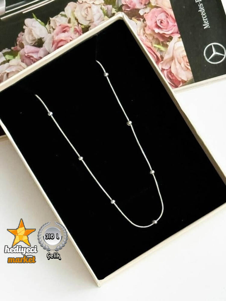 316 L Gümüş Dorika Zincir Ince Italyan Kadın Çelik Kolye 45 cm - HMÇK-0055 || HM-03-00137-01