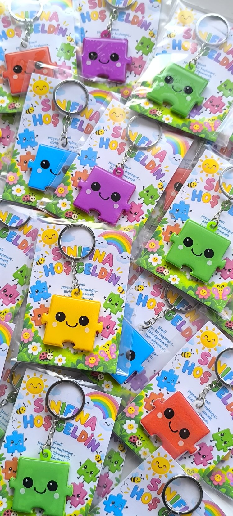 Sınıfına Hoş geldin çift taraflı Puzzle Anahtarlık