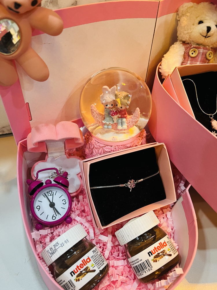 Pembe puffy 3 katlı hediye seti