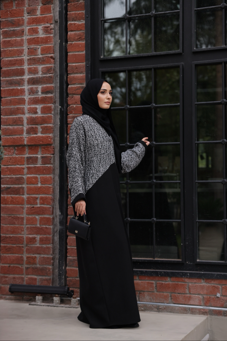 Chanel Kumaş Detaylı Kaşe Abaya