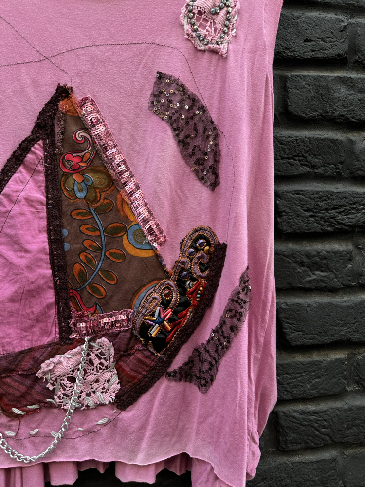 Vintage İşlemeli Pembe Bluz