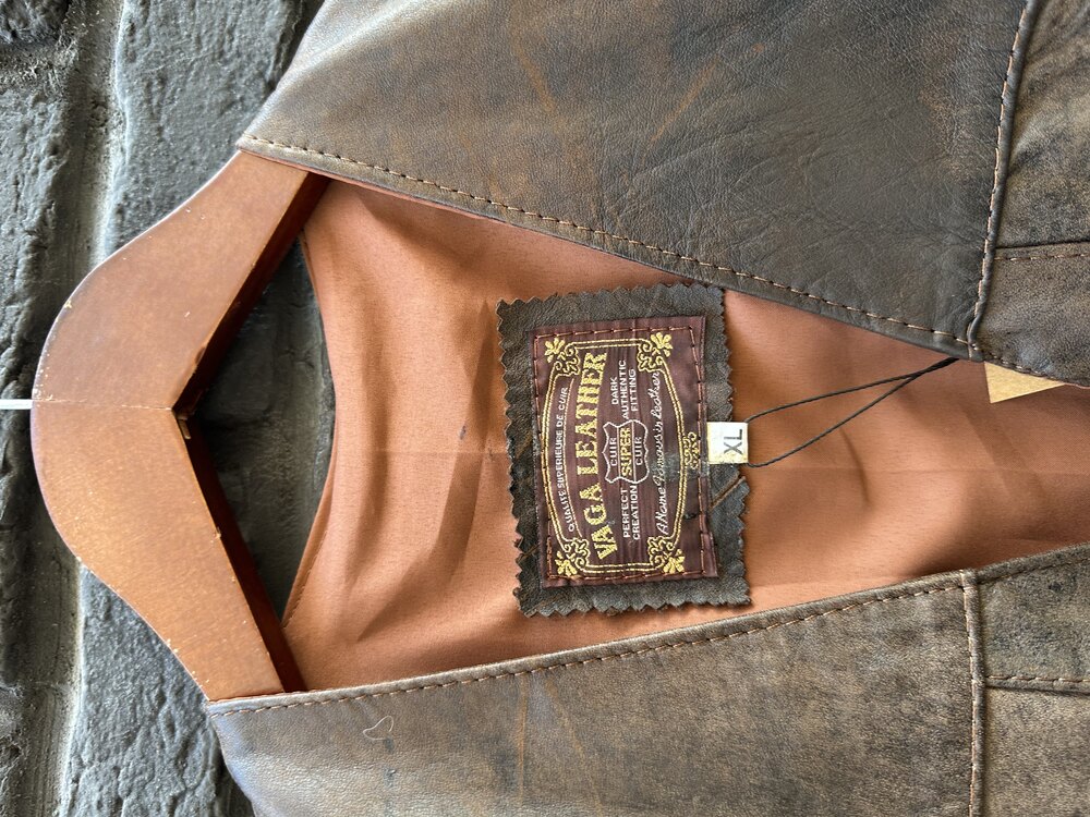 XL Vintage Deri Yelek 