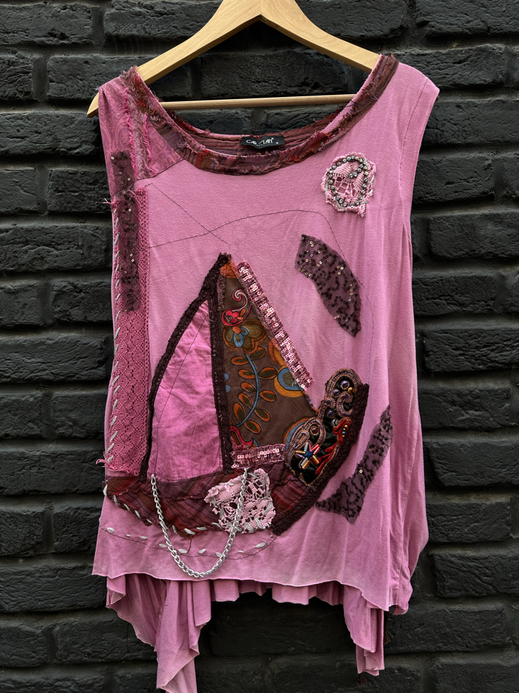 Vintage İşlemeli Pembe Bluz