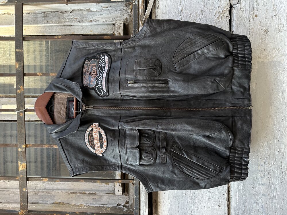 L Vintage Patchworked Deri Yelek