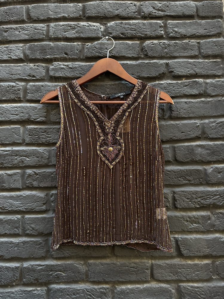 Vintage Transparan Taşlı Bluz
