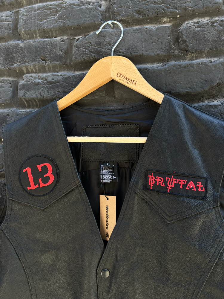 L Vintage Biker Deri Yelek