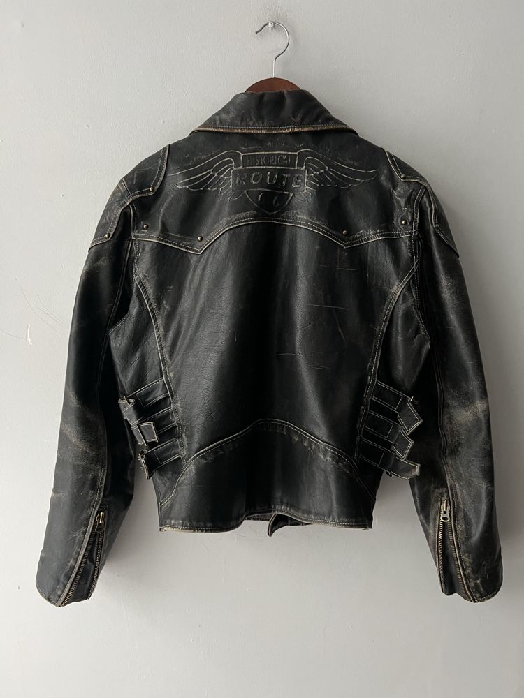 Vintage Route 66 Biker Deri Ceket