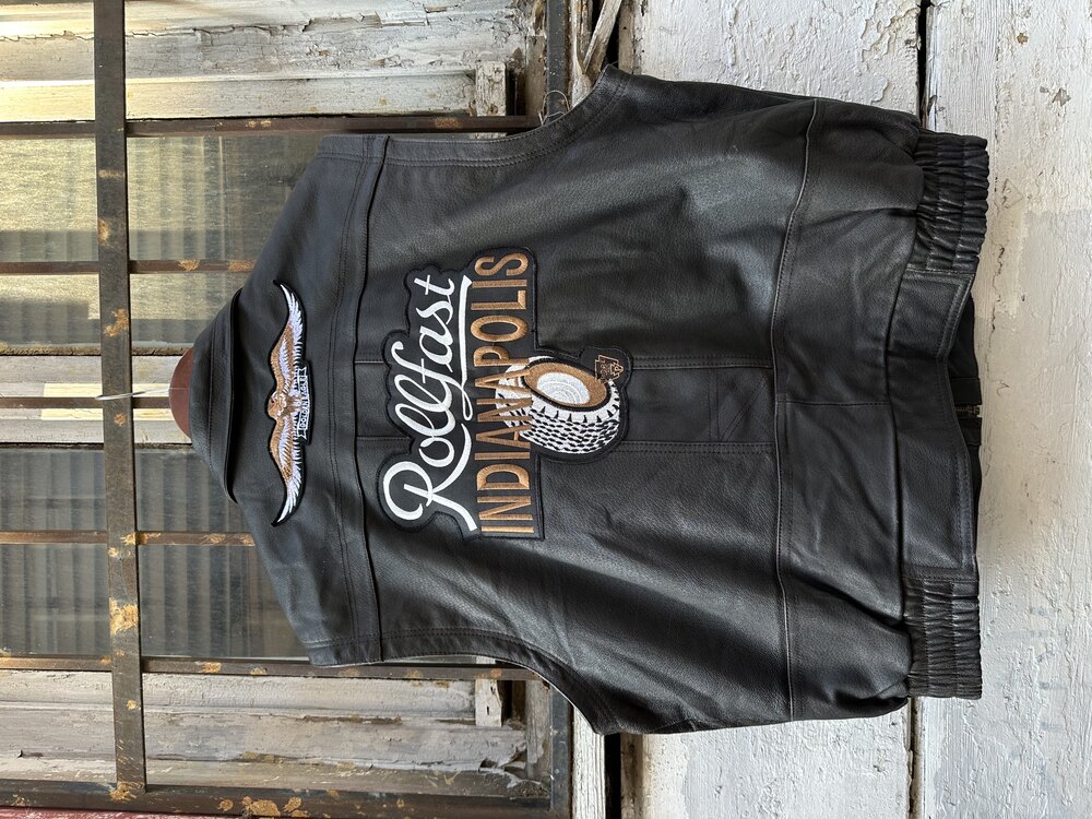 L Vintage Patchworked Deri Yelek
